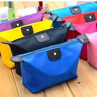 1pc Candy Colored Patch Detail Makeup Bag Waterproof Folding Dumpling Type Cosmetic Storage Wash Bag for Girls and Women