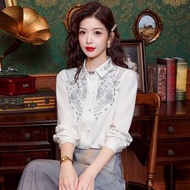 新中式國風刺繡白色襯衫女裝春23秋冬馬面裙搭配上衣