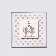 壓克力 LED 婚禮邀請卡 方形粉白情侶貓咪 含紙信封 結婚禮物