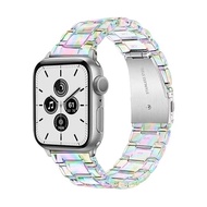 สายเรซินไล่ระดับสีสำหรับสายคาด Apple Watch 49มม. 44มม. 40มม. 45มม. 41มม. 38มม. 42มม. สร้อยข้อมือแบบใส Correa Watch Series 3 4 5 6 Se 7 8สายนาฬิกาเปลี่ยนได้