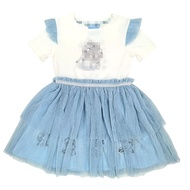 RM28 Dsny Fr0Z Elegant Girl Kids short sleeve Dress white blue - Size 1.5Y-8Y