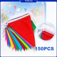 100M 150Pcs Plastic Triangle Fiesta Flags Colorful Pennant Banner For Grand Opening Party Supply