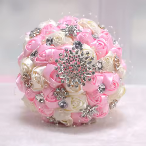 Artificial bouquet wedding bride bouquet bouquet with ribbon rhinestone pearl bouquet D631