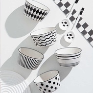 Simple Bowl ins Style High-value Japanese Ceramic Bowl Rice Bowl Household Black White Striped Bowl 
