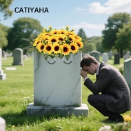 CATIYAHA Artificial Grave Flowers, Non-Fading Large Size Artificial Cemetery Flowers, Realistic Silk