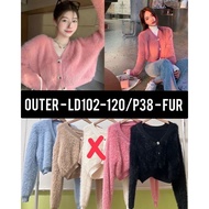 MERAH [READY] 100% BANGKOK OUTER CARDIGAN FUR LIVE BUTTONS FUR CROP PINK LIGHT BROWN RED LIGHT BROWN