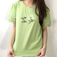 HIJAU MERAH 76018A | SHORT-SLEEVED STRETCH EMBROIDERED T-SHIRT TOP GREEN YELLOW RED PINK ORANGE