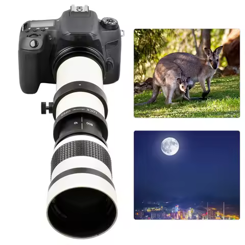 Lens White 420800mm Aperture F 8.316 Full Manual Focusing Telescope Zoom Telephoto Lens for EF‑S Mou