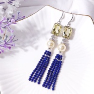 頂級黃水晶 青金石流蘇 黃金貝珠 招財 事業 耳環 單品 禮物 獨家