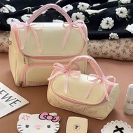 Korean Style Dopamine Bow Ribbon Cosmetic Bag for Girls PU Waterproof Travel Portable Toiletries Bag
