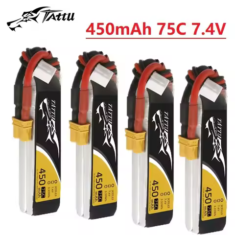 4pcs TATTU 450mAh 75C 7.4V Lipo Battery For RC Helicopter Quadcopter FPV Racing Drone Parts With XT3