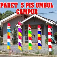 MERAH Package of 5 Pcs Mixed Red and White Pennants, Street Decorations, August 17th Decorations, Um