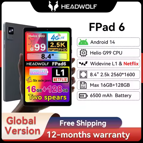 Headwolf FPad6 Android 14 Tablet G99 8-inch 2.5K IPS 16GB+128GB 6500mAh BT5.2 Widevine L1 GMS OTG An