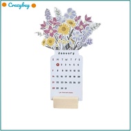 CR 2024 Bloomy Flowers Desk Calendar, 4" x 8" Calendar Planner With Wooden Base Monthly Desk Planner, Wear-resistant