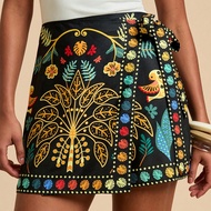 Women's Retro Contrast Pattern Full Print Fashionable Design Summer Skirt,Vacation Style,Woven Graph