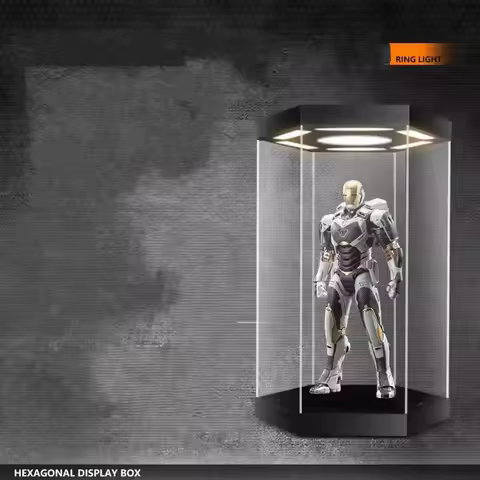 Hexagon Acrylic Rotating Display Case Spinning Stand Box for Marvel DC Iron Man HT Action Figures & 