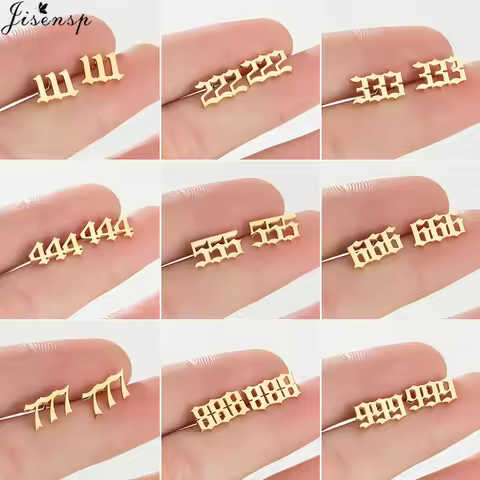 Tiny Angel Number Earrings 111 222 333 444 555 777 888 999 666 Devil Earings Punk Stainless Steel St