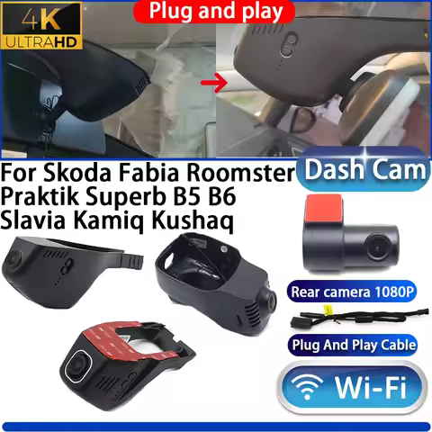 HighCity For Skoda Fabia Roomster Praktik Superb B5 B6 Slavia Kamiq Kushaq Dash Cam Camera DVR 4K Pl