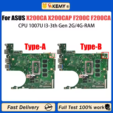 AKEMY X200CA Laptop Motherboard For ASUS X200C X200CAP F200C F200CA Mainboard With CPU 1007U I3-3th 