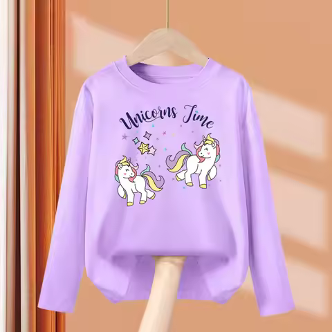 Aimi Lakana Baby Pony Cartoon Clothing Children Spring Fall T-Shirt Kids Long Sleeved O-Neck Tops Gi