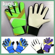 LUQIU ถุงมือผู้รักษาประตูผู้รักษาประตูมืออาชีพลูกฟุตบอล PU กันลื่นถุงมือป้องกันอุปกรณ์เสริม Latihan Sepak Bola ป้องกันการชน