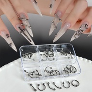 1 box 6 Grids Nail Piercing Punk Charm Metal Alloy Pierced Nail Jewelry Decor 3D Nail Supply