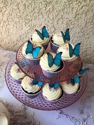 18入組蝴蝶蛋糕裝飾藍色可食用蝴蝶造型紙，杯子蛋糕裝飾，蛋糕頂部裝飾