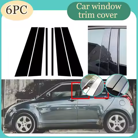 Silver Carbon Gloss Black Pillar Posts FOR Suzuki Swift 5-Door 2005 2006 2007-2016 Window Decor Door