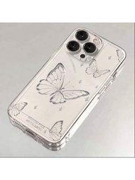 流銀飛舞蝴蝶圖案印花手機殼，適用於 iPhone 15、14、13、12、11 PRO PLUS MAX X XR XSMAX 7/8 7PLUS/8PLUS，適用於女孩，是送給生日禮物或自己的必備款