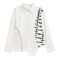 XITAO Shirt Casual Asymmetric Shirt Print Patchwork Women Top