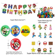 Super Mario Bros Theme Foil Balloon Banner Cake Topper Latex Balloons Birthday Party Decoration Game Party Needs Scene Layout Decor