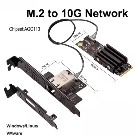 10GbE Network Card M.2 B+M Key to RJ45 Single Port 10G Ethernet Adapter AQC113 Chipset Industrial Se