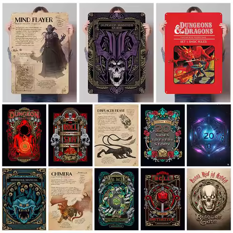 D-Dungeons And Dragons Posters Popular Game Signs Man Cave Custom Gamers Metal Tin Plaques for Gamin
