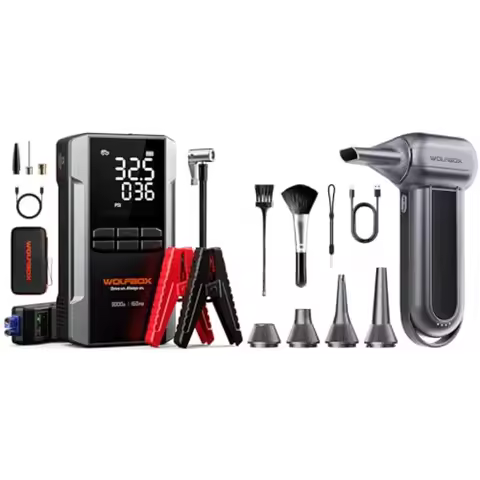MF100 Electric Air Duster-150000RPM Super Power Cordless Air Duster and WOLFBOX 3000A Jump Starter w