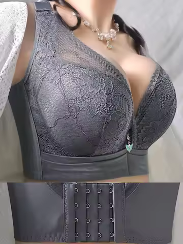 Women's Large Size Underwear Big Chest Small Women's Anti-Sagging Steel Ring Upper Support Shaping 9