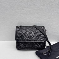 YSL Niki So Black黑銀油臘皮小號