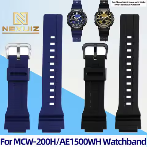 18mm 20mm Black Green Orange Blue Red Silicone Watch Strap For Casio MCW-200H/AE1500WH Sports Rubber