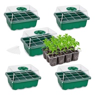 (QCMY) 5-PCS Seed Tray Plastic Seed Tray Seedling Kits Plant Kit with Humidity Domes and Base (12 Ce