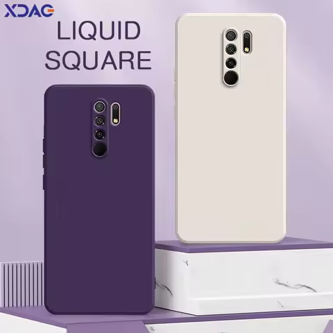 Original Square Liquid Silicone Case for Xiaomi Redmi 9 9A 9i 9T Power Camera Protective Cute Phone 
