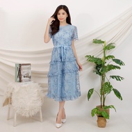 40767 Round Collar Boat Neck/ Fashion Dress xBelleWanita Pleated Midi Dress Premium Imported Glitter