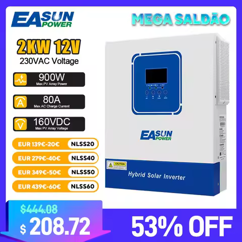 EASUN Hybrid Solar Inverter 48V 6.2KVA 6200VA Pure Sine Wave Inverter Off Grid Build in 110A MPPT Ch