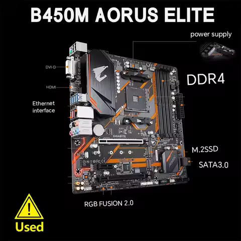 Gigabyte B450M AORUS ELITE AMD B450 /4-DDR4 DIMM /M.2 /USB3.1 /Micro-ATX /New / Max-64G Double Chann