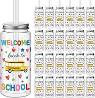 Skylety 24 Pcs Back to School Plastic Cups for Party with Straw and Lid 13. 5 oz Reusable Tumbler Cu