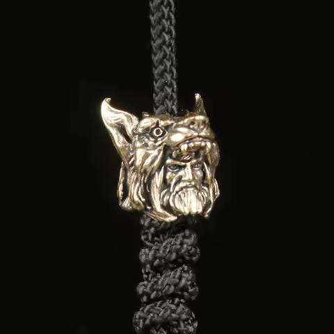 Pure Copper Thor Wolf Head Paracord Pendant Outdoor EDC Knife Bead Handmade Keychain Spacer Bead Han