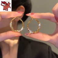 916 gold jewellery singapore earrings for women diamond-encrusted metal hoop earrings Korean version simple temperament high quality earring buckle womens new 2023 style