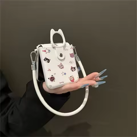 Cute Fill Screen Kitten Kitty Kitten Phone Case with Cat Ring Leather Strap for Motorola Razr50 Razr