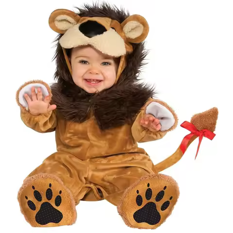 Boys Girls Animal Cosplay Costume Baby Kids Lion Furry Plush Furry Animal Outfits Jumpsuit Child Hal