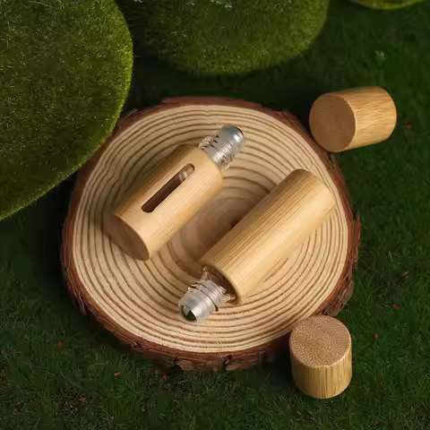 5ml 10ml Bamboo Wood Bottle Perfume Empty Oil Bottle Stainless Roll On Ball Perfume Aromatherapy Bot