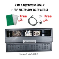 2in1 Aquarium Cover with Top Filter Box [build in] for media / pump akuarium ikan.