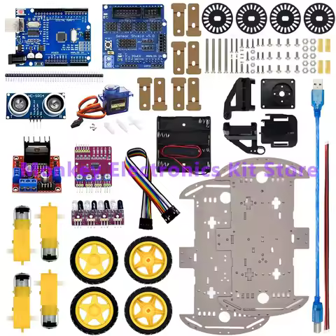 Electronic Smart Car Kit 4WD Smart Robot Car Chassis Kits Car With Speed Encoder and Battery Box Diy